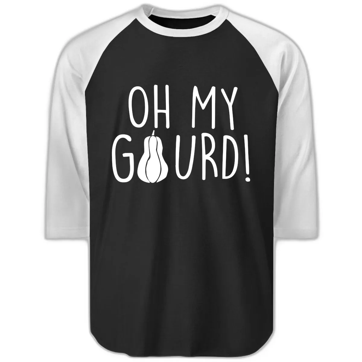 Oh My Gourd Thanksgiving Pun Design Raglan 3/4 in Black White